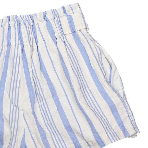 Forever 21 Blue White Shorts Zipper Elastic Pockets Linen High Waist Size Small - Picture 10 of 11